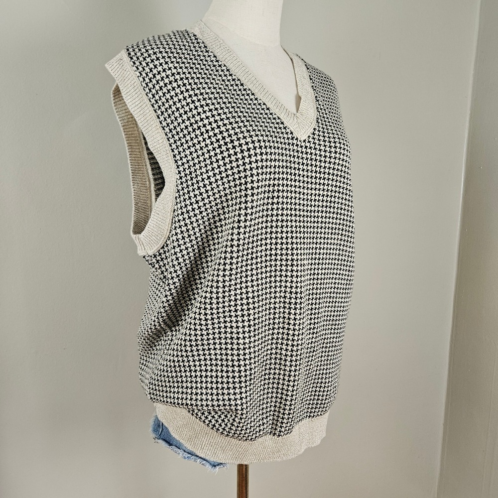 Payne Stewart Houndstooth Sweater Vest Sz L Black Ivory V-Neck Golf - Picture 2 of 8
